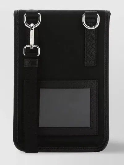 Prada Fabric Shoulder Strap Phone Case In Black