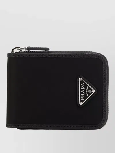 Prada Fabric Wallet Logo Detail Zip Around In Black