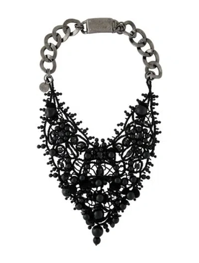 Pre-owned Prada Fabric,sequin & Beaded Collar Necklace, 23" In Black
