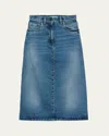 Prada Womens Blue Flared Faded-wash Denim Midi Skirt