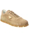 Prada Ecru Suede Sneakers In Brown