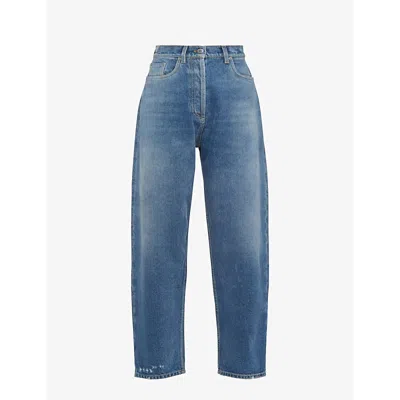 Prada Womens Blue Faded-wash Relaxed-fit Tapered-leg High-rise Jeans