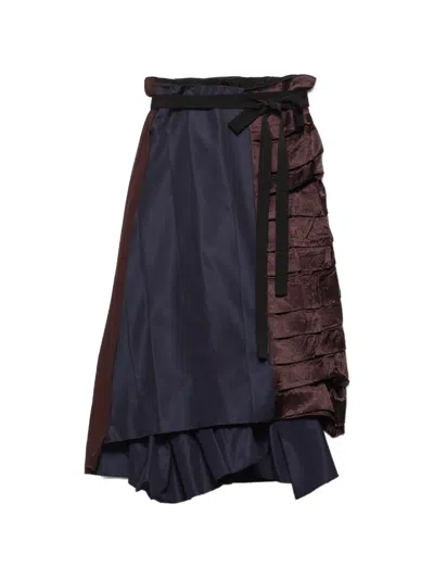 Prada Faille Patchwork Midi Skirt In Blue