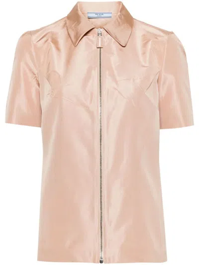 Prada Short-sleeved Faille Shirt In Beige
