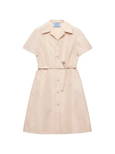 Prada Faille Shirt Dress In Neutral