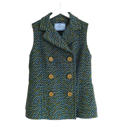 Pre-owned Prada Fall 2015 Women's Olive Green Droplet Print Sleeveless Jacket