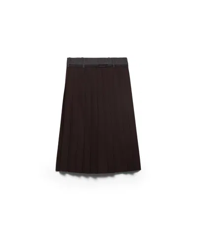 Prada Pleated Rush Stitch Midi Skirt In Black