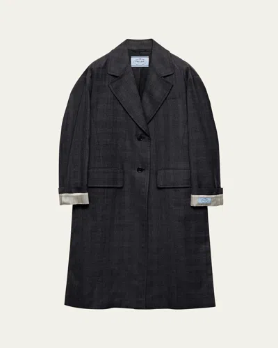 Prada Fantasia 130s Plaid Oversized Wool Overcoat In F0308 Antracite