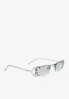 Prada Rimless Rectangular Sunglasses With Polished Metal Frames In Gray