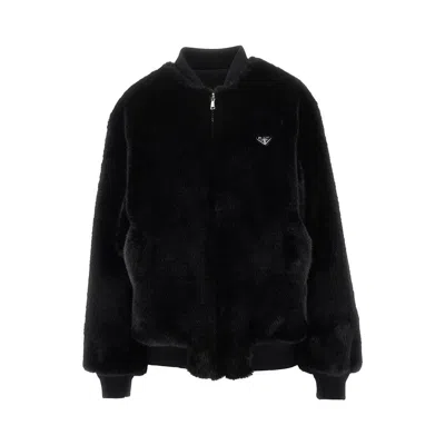 Prada Faux Fur And Re-nylon Reversible Bomber In Black