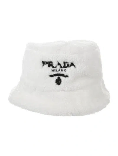 Pre-owned Prada Faux Fur Bucket Hat In White