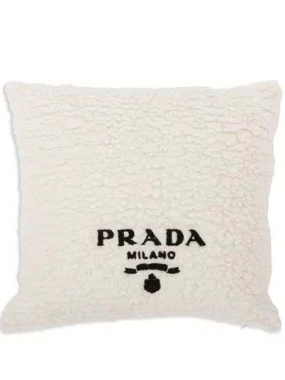 Prada Faux-fur Cashmere And Wool Throw Pillow In White