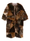 Prada Patchwork Shearling Coat In Brown