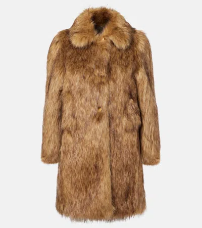 Prada Faux Fur Coat In Brown