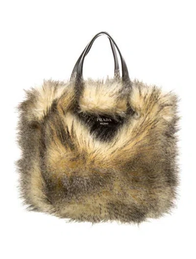 Pre-owned Prada Faux Fur Faux Fur Tote Bag In Neutral