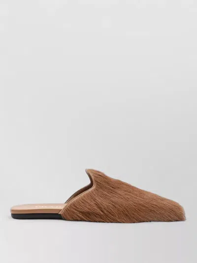 Prada Faux Fur Flat Sole Mules Footwear In Brown