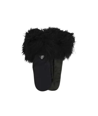 Prada Faux-fur Leather Gloves In Black