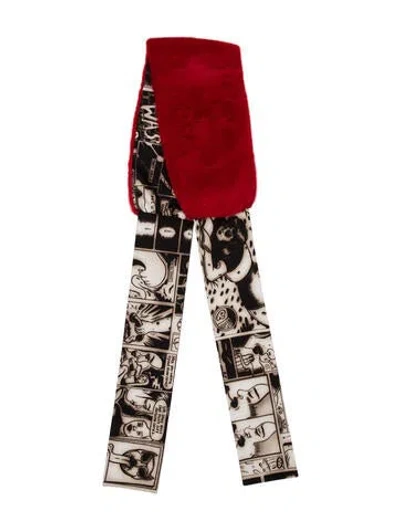 Pre-owned Prada Faux Fur Printed Scarf W/ Tags In Red