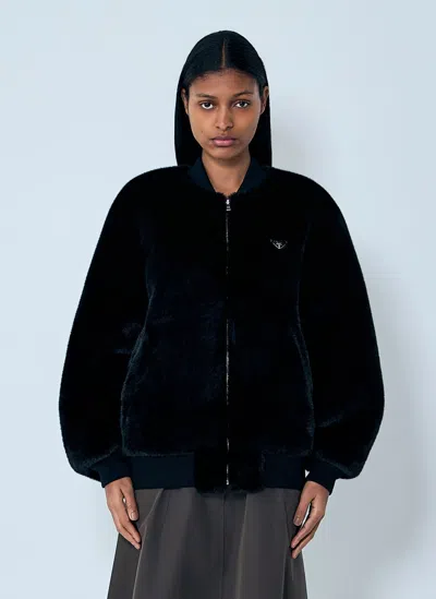 Prada Faux Fur Reversible Bomber Jacket In Black