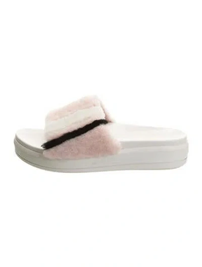 Pre-owned Prada Faux Fur Slides In Pink/white