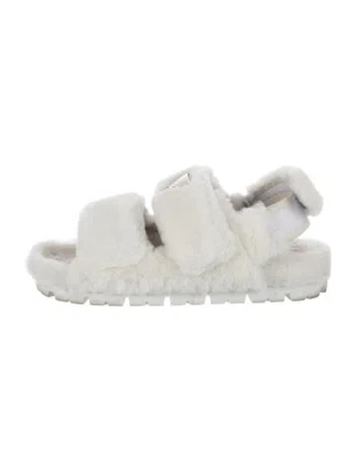 Pre-owned Prada Faux Fur Slides In White