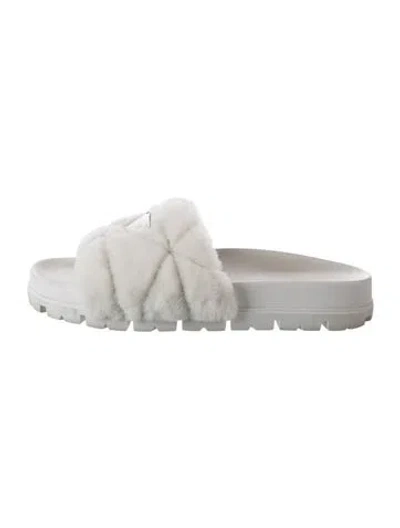 Pre-owned Prada Faux Fur Slides In White