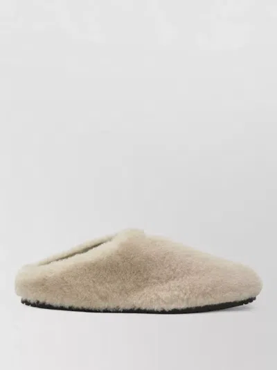 Prada Faux Fur Slippers Flat Sole Round Toe In Gold