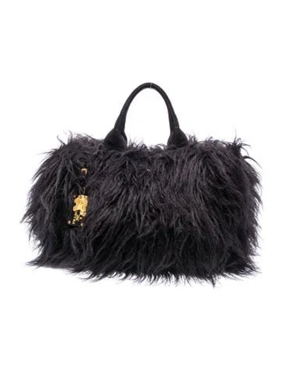 Pre-owned Prada Faux Fur Top Handle Bag In Black