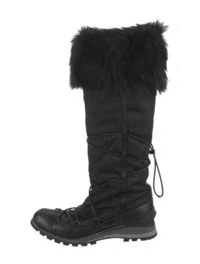 Pre-owned Prada Faux Fur Trim Boots In Black