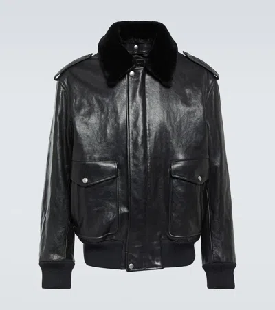 Prada Faux Fur-trimmed Leather Jacket In Black