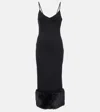 Prada Jersey Dress With Fur Trim And Slit In Schwarz