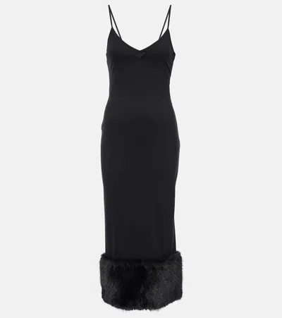 PRADA FAUX SHEARLING-TRIMMED MIDI DRESS