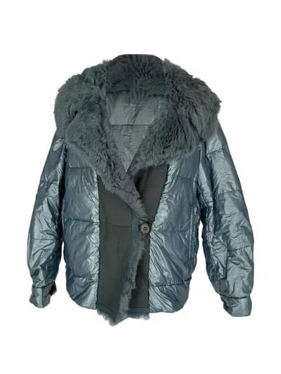 Pre-owned Prada Faux-fur Hood Down Jacket In Blue