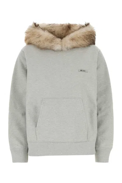 Prada Faux-fur Hooded Cotton Sweatshirt In Gray