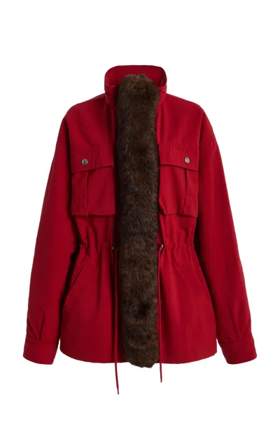 Prada Faux-fur Trimmed Nylon Jacket In Red