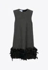 Prada Feather And Petal Trimmed Mini Dress In Gray