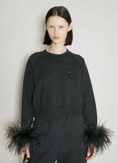 Prada Feather Cuffs Sweatshirt In Black