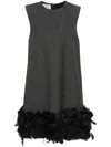 Prada Grey Feather-detail Mini Dress In Gray