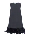 Prada Mat Feather-hem Mini Dress With Crystal Buttons In Gray