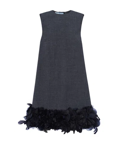 PRADA EMBROIDERED WOOL MINI-DRESS