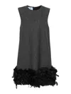Prada Feather And Petal Trimmed Mini Dress In Grey