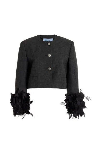 PRADA FEATHER-EMBELLISHED WOOL JACKET