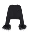 Prada Sweatshirt Mit Rundhalsausschnitt Und Federbesatz In Black
