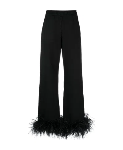 Prada Cotton Fleece Joggers With Feather Trim In Black