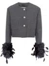 Prada Mat Feather-cuff Cropped Jacket With Crystal Buttons In Grey