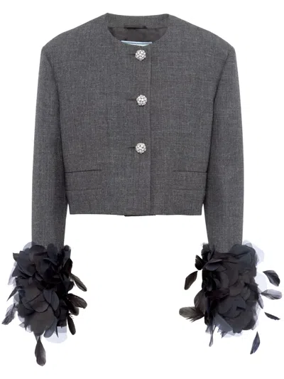 PRADA FEATHER-TRIM SINGLE-BREASTED WOOL JACKET