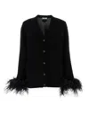 PRADA PRADA FEATHER-TRIMMED BUTTON DOWN CARDIGAN