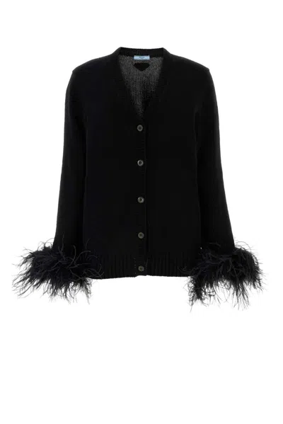 Prada Feather-trimmed Button Down Cardigan In Default Title