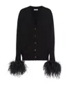Prada Feather-trim Black Cashmere Cardigan With V-neck In Black