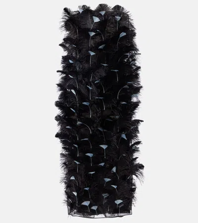 PRADA FEATHER-TRIMMED ORGANZA COCKTAIL DRESS